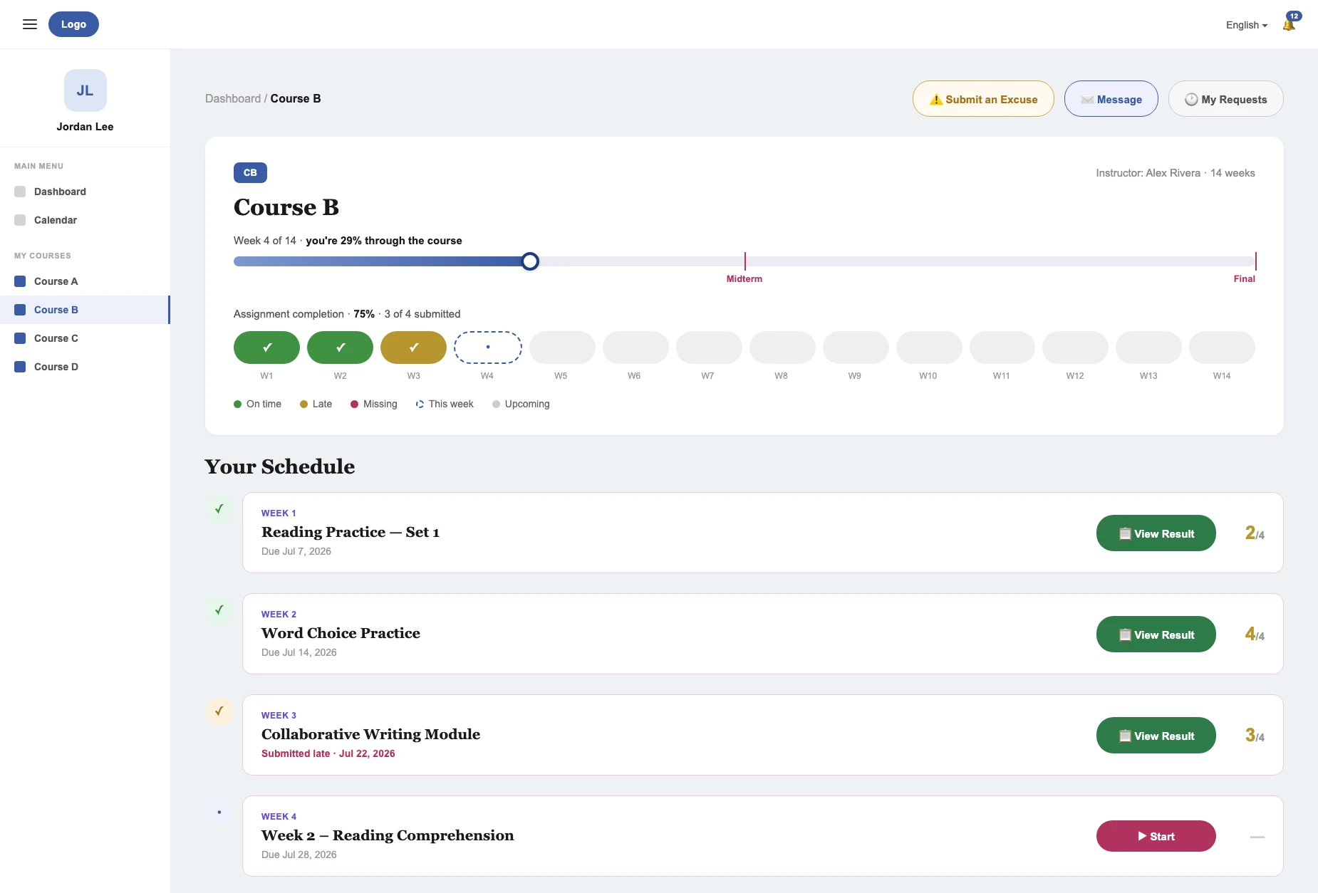 Course Timeline — step 1 of 2