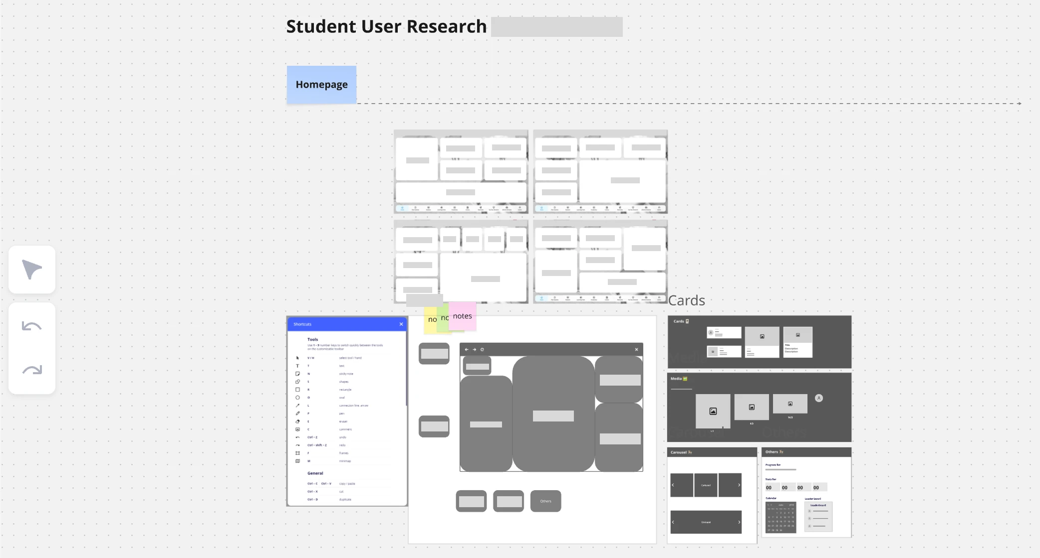 One student's "ideal homepage" wireframe exploration, with different card options