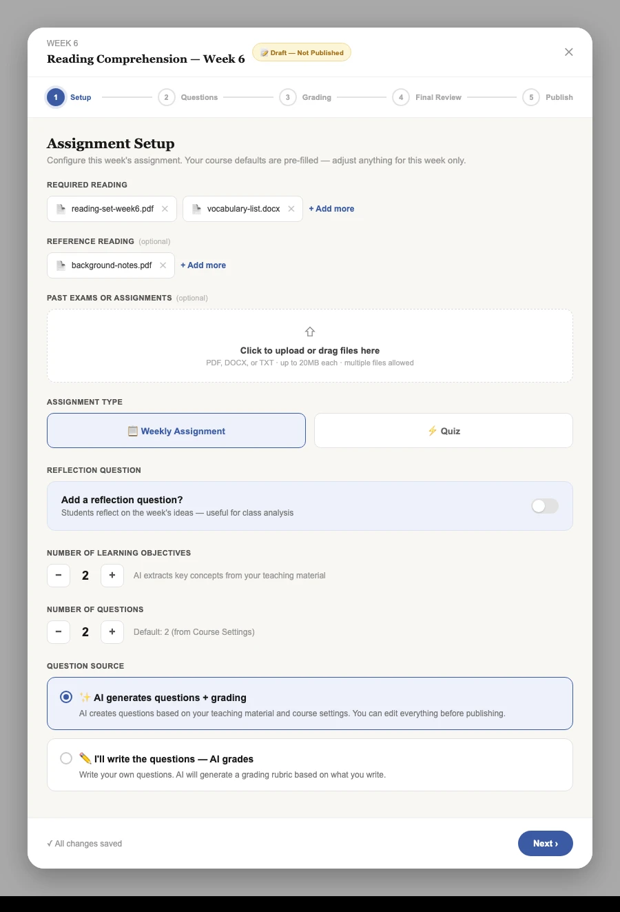 Generate Assignment — step 1 of 5