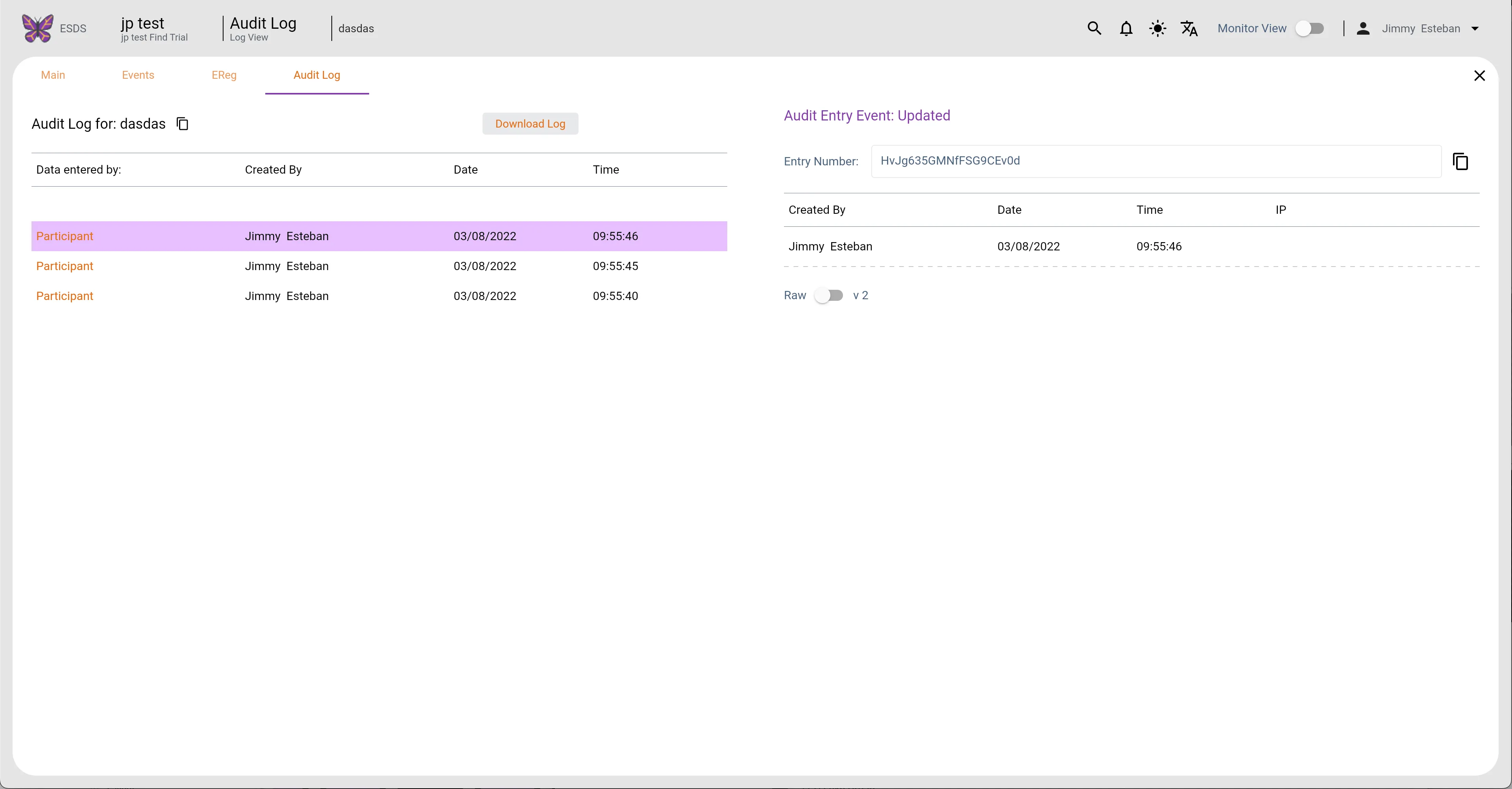 Participants Audit Log (Light Mode)